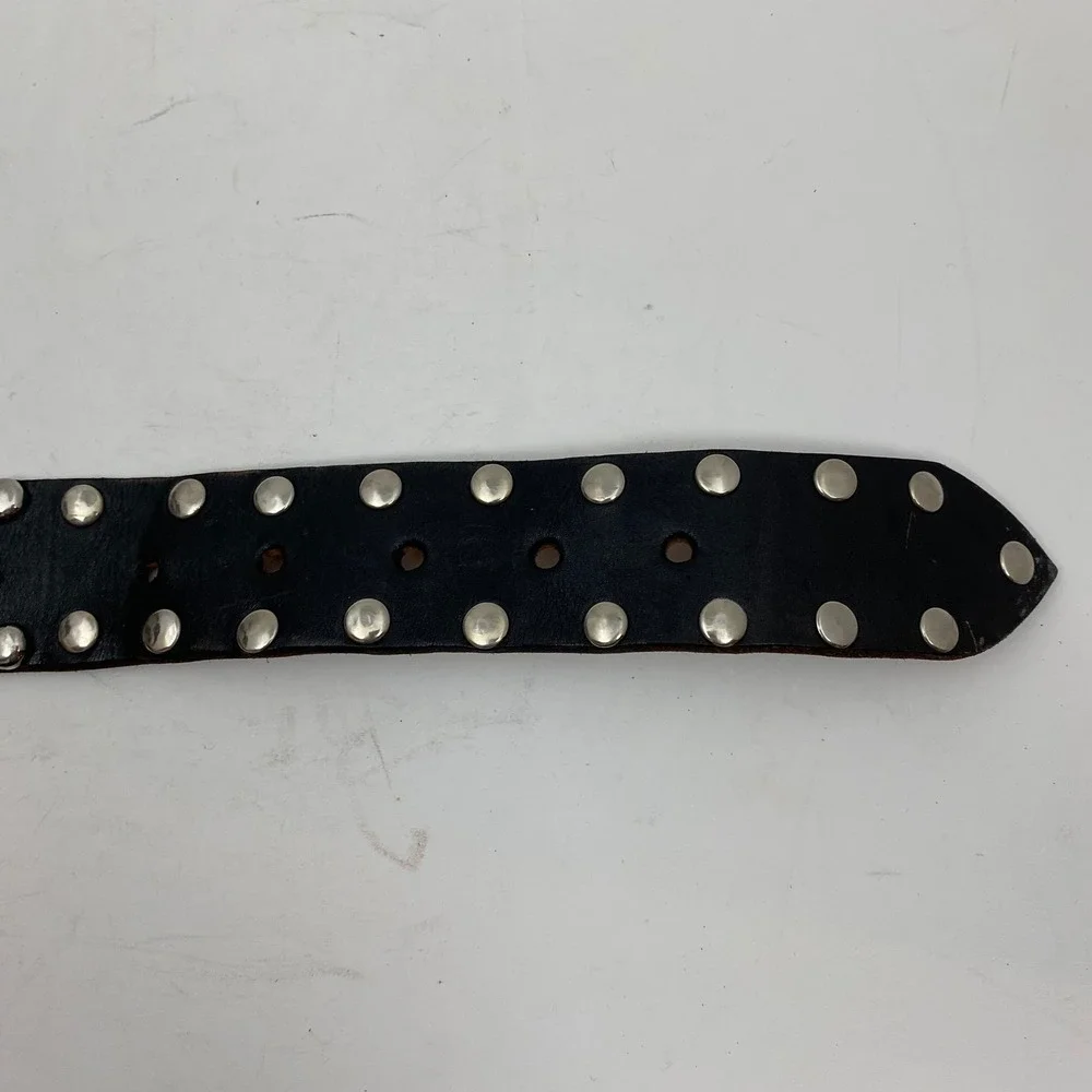 Studded Ring Heavy Black Leather Belt Mens Size 48 Silver Hardware Mexico